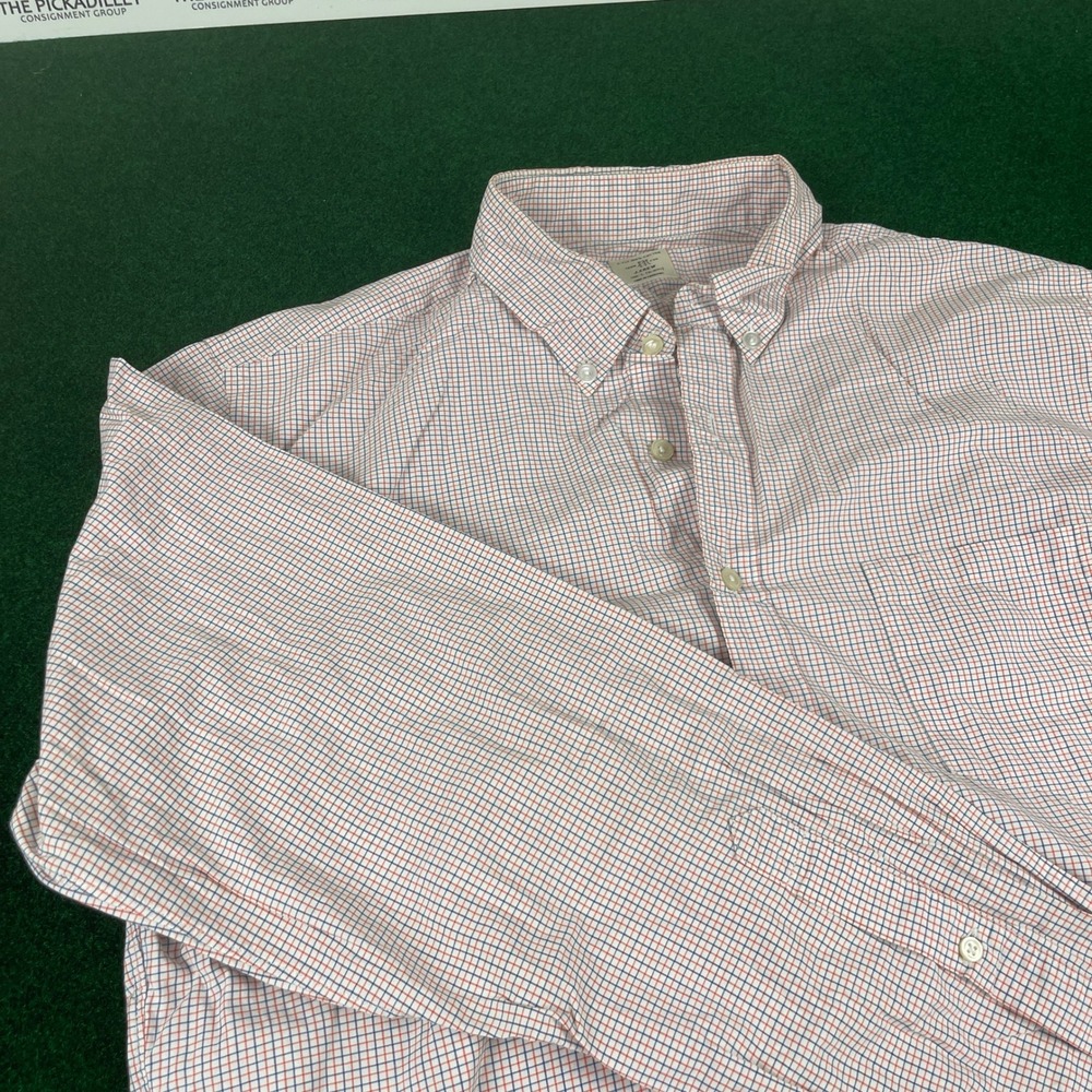 J Crew Button Down Shirt Men Large L Red Blue Gingham Plaid Long Sleeve‎ Cotton